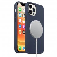 Szilikon tok Magsafe töltéstámogatással - iPhone 12 Pro Max - tengerészkék