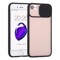 Részben átlátszó tok csúsztatható kamera lencse védővel - iPhone 6 - fekete