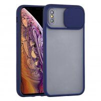 Részben átlátszó tok csúsztatható kamera lencse védővel - iPhone XS Max - kék
