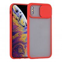 Részben átlátszó tok csúsztatható kamera lencse védővel - iPhone X / XS - piros