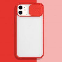 Részben átlátszó tok csúsztatható kamera lencse védővel - iPhone 11 Pro - piros