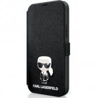 Karl Lagerfeld Saffiano Iconic pénztárca tok - iPhone 12 mini - fekete