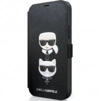 Karl Lagerfeld Saffiano K&C Heads pénztárca tok - iPhone 12 / 12 Pro - fekete