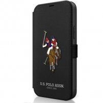 U.S. Polo Embroidery flip cover borító - iPhone 12 / 12 Pro - fekete