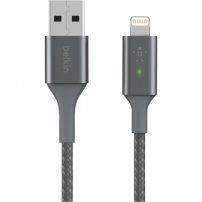 BELKIN Boost Charge LED fonott adatátviteli és töltő kábel USB-A 2.0 / Lightning - iPhone / iPad / iPod / AirPods - 1,2 m - ezüst