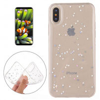 Színes fedél csillámokkal iPhone XS / iPhone X készülékhez - csillagok és pontok - átlátszó