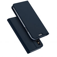 DUX DUCIS tok állvánnyal és okmánytartó zsebbel Apple iPhone XS / iPhone X készülékhez- sötétkék