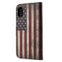 Tok állvánnyal és okmánytartó zsebekkel Apple iPhone XS / iPhone X - retró zászló USA
