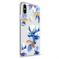 Puha műanyag tok Appl iPhone XS / iPhone X - kék virágok