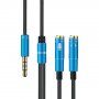 Átalakító / audio csatlakozó kábel fejhallgatóhoz és mikrofonhoz - jack 3,5 mm és 2x 3,5 mm jack - kék