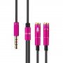 Átalakító / audio csatlakozó kábel fejhallgatóhoz és mikrofonhoz - jack 3,5 mm és 2x 3,5 mm jack - rózsaszín