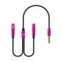 Átalakító / audio csatlakozó kábel fejhallgatóhoz és mikrofonhoz - jack 3,5 mm és 2x 3,5 mm jack - rózsaszín