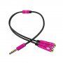 Átalakító / audio csatlakozó kábel fejhallgatóhoz és mikrofonhoz - jack 3,5 mm és 2x 3,5 mm jack - rózsaszín