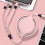 3 az 1-ben tekercselő adatátviteli és töltő kábel USB-A / USB-C / Lightning / micro USB - iPhone / iPad / iPod / AirPods - 1 m - rózsaszín