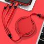 3 az 1-ben tekercselő adatátviteli és töltő kábel USB-A / USB-C / Lightning / micro USB - iPhone / iPad / iPod / AirPods - 1 m - piros