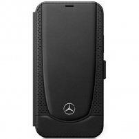 Mercedes Perforated Leather flip cover borító - iPhone 12 mini - fekete