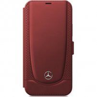 Mercedes Perforated Leather flip cover borító - iPhone 12 Pro Max - piros