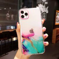 Ütésálló átlátszó tok márvány mintával - iPhone 11 Pro - rózsaszín-türkizkék