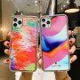 Ütésálló védőtok - absztrakt festmény - iPhone 12 mini - kék- - rózsaszín