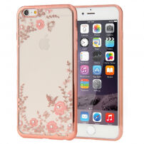 Elegáns tok csillogó kövekkel Apple iPhone 6S Plus / 6 Plus - rózsaszín-arany virágokkal