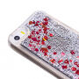 Védő tok folyékony flitterekkel Apple iPhone SE (2016) / 5S / 5 - ezüst piros szívecskékkel