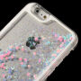 Védő tok folyékony flitterekkel Apple iPhone 6 / 6S - világoskék flitterek rózsaszín szívecskékkel