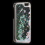 Védő tok folyékony flitterekkel Apple iPhone 6 / 6S - világoskék flitterek rózsaszín szívecskékkel