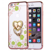 Luxus tok arany szívecskével és tartóval kövekkel Apple iPhone 6 Plus / 6S Plus - zöld virágok