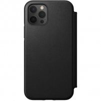 Nomad Rugged Folio bőr flip cover tok MagSafe -vel - iPhone 12 / 12 Pro - fekete