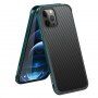 Szénszálas textúrájú tok és védő keret - iPhone 12 / 12 Pro - sötétzöld
