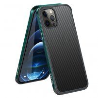 Szénszálas textúrájú tok és védő keret - iPhone 12 Pro Max - sötétzöld