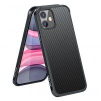 Szénszálas textúrájú tok és védő keret - iPhone 11 - fekete