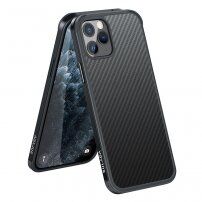 Szénszálas textúrájú tok és védő keret - iPhone 11 Pro Max - fekete