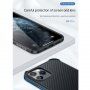 Szénszálas textúrájú tok és védő keret - iPhone 11 Pro Max - fekete