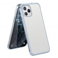 Szénszálas textúrájú tok és védő keret - iPhone 11 Pro Max - ezüst