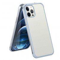 Szénszálas textúrájú tok és védő keret - iPhone 12 mini - ezüst