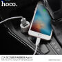 HOCO autótöltő szett két USB porttal és lightning kábellel Apple készülékekhez - fehér