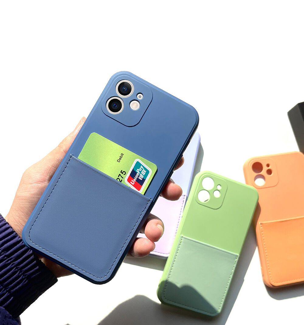 Védőtok kártyatartóval - iPhone 12 - sárga