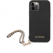 Guess Saffiano Gold Chain tok - iPhone 12 Pro Max - fekete