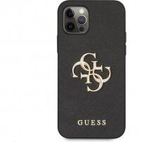 Guess Saffiano Big 4G Metal Logo tok - iPhone 12 Pro Max - fekete