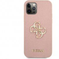 Guess Saffiano Big 4G Metal Logo tok - iPhone 12 Pro Max - rózsaszín