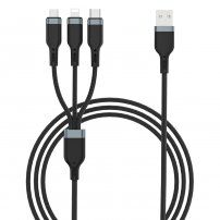 Wiwu 3az1 fonott adatátviteli és töltő kábel USB-A / USB-C / Lightning / micro USB csatlakozókkal - iPhone / iPad / iPod / AirPods - 1,2 m - fekete