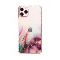 Ütésálló átlátszó tok márvány mintával - iPhone 12 / 12 Pro - lila
