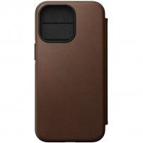 Nomad MagSafe Rugged Folio flip cover bőr tok - iPhone 13 Pro - barna