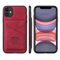 Taokkim retro stílusú PU bőr védőtok zsebbel iPhone 11 Pro Max - piros