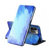 Flip cover védőtok akvarell mintával - iPhone 13 mini - kék