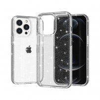 Transzparens tok csillámokkal iPhone 13 Pro - ezüst