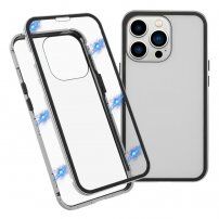 Teljes borító edzett üvegből és fém kerettel - iPhone 13 Pro - ezüst