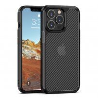 Félig átlátszó tok szénszálas mintával - iPhone 13 Pro - fekete