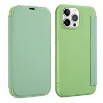 Szilikon és PU műbőr pénztárca tok - iPhone 13 - zöld